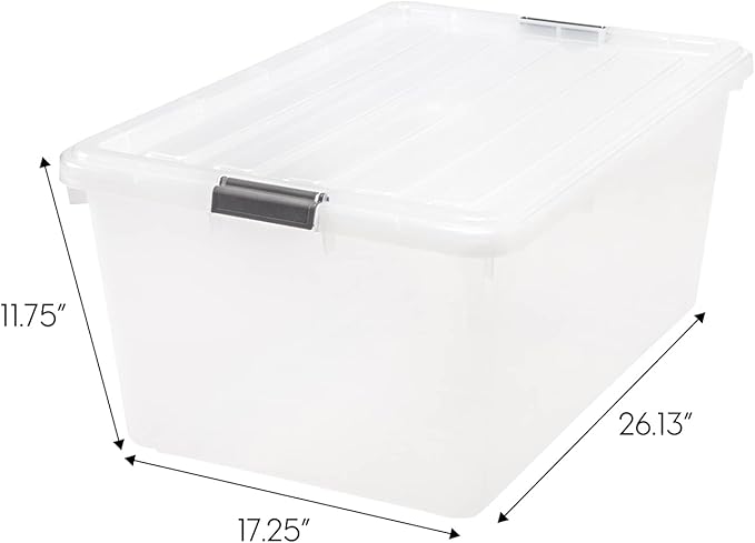 IRIS USA 68 Quart / 17 Gal. Stackable Plastic Storage Bins with Lids and Latch Buckles 5 Pack - Pearl Large Containers for Home and Office Ultra Organization Durable Nestable Tote Box Tub
