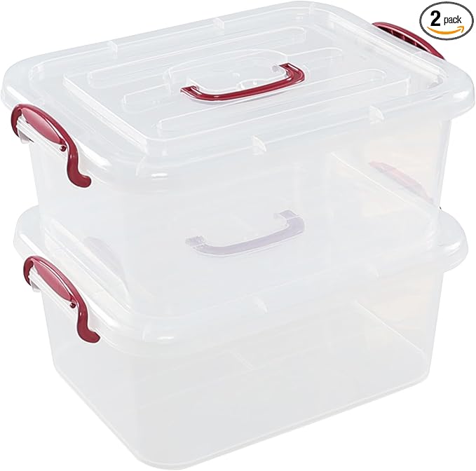 2 Packs 8 Liters Clear Storage Boxes Plastic Latching Container Tote with Lids
