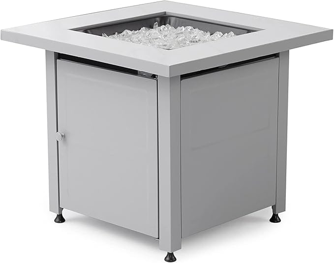 Endless Summer 30 Inch Square Outdoor Gas Fire Pit Table with Marble Mantel Slate Finish White Fire Glass and Protective Cover