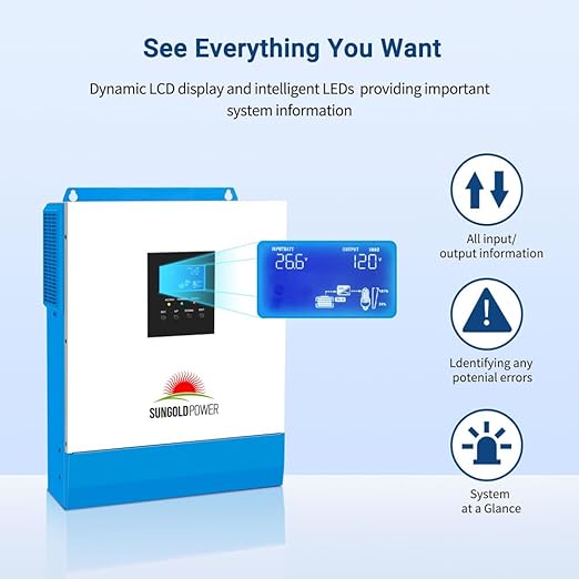 3000W DC 24V Solar Inverter with 60A MPPT Solar Charger (MPPT Voltage Range 30-90Vdc) 40A AC Battery Charger120V AC Output All in One Pure Sine Wave Inverter Manufactured by SunGoldPowerCo.Ltd