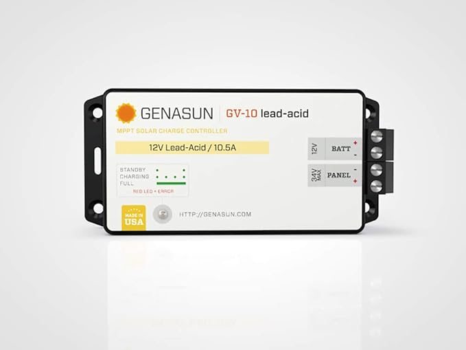 Genasun GV-10-Pb-12V 10.5 A MPPT Solar Charge Controller for 12V-Nominal Lead Acid Battery