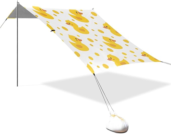 ALAZA Yellow Duck Polka Dot Beach Tent Sun Shelter UPF50+ Protection Beach Shade Canopy w/ 4 Sandbags for Outdoor Camping Fishing Backyard Fun Picnic 10x9 ft