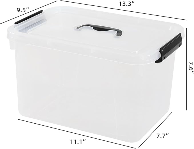 Hespama 12 Quart Plastic Medium Storage Container 4 Packs Lidded Storage Box Bin with Handles