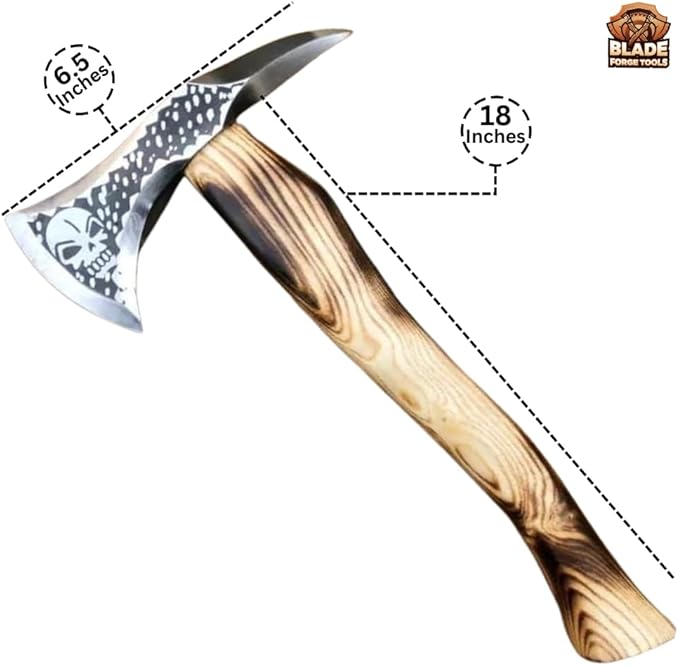 Handmade Carbon Steel Viking Skull Etched Tomahawk Axe Viking Axe Best for Camping Hunting and Gift
