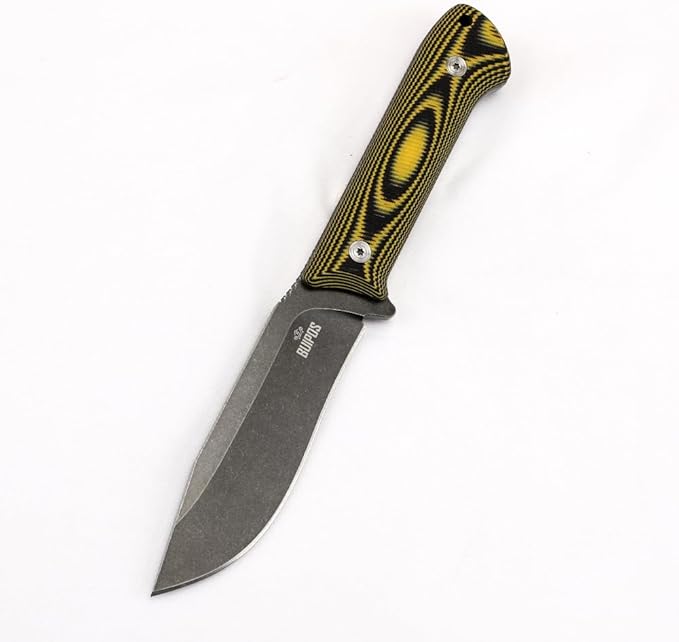 BUIPOS BD06 Fixed Blade Knife DC53 Stone Wash Steel Blade Two-color G10 Handle Full Edge Knife for Outdoor Camping Trekking Hunting Fishing (White Black) (Yellow handle and black blade)
