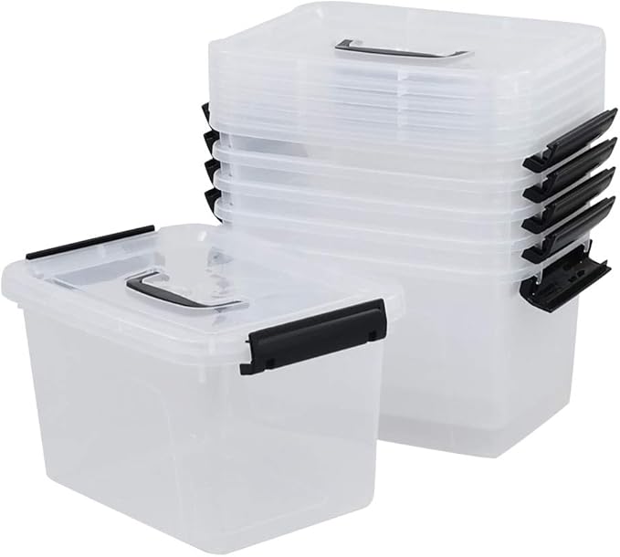 Farmoon 6 Quart Clear Lidded Storage Bin Small Plastic Container Box with Handle 6 Packs R