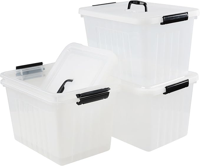 Asking 18 L Clear Plastic Storage Box with Handle 4-Pack