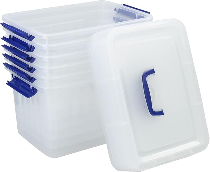 Morcte 10 L Plastic Lidded Storage Bin Clear Storage Box Pack of 6