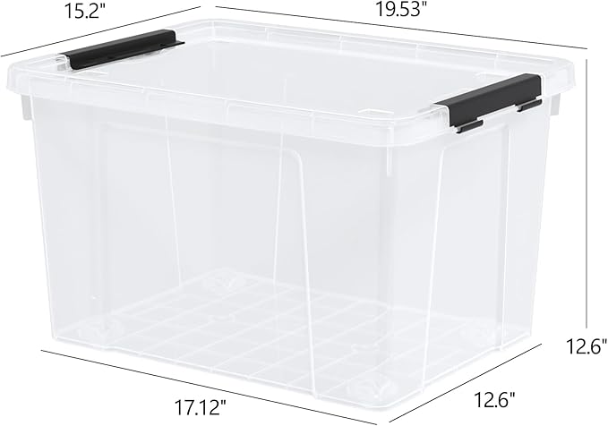 50 Quart Clear Latching Storage Box Bins 4 Packs Large Plastic Storage Boxes with Wheels