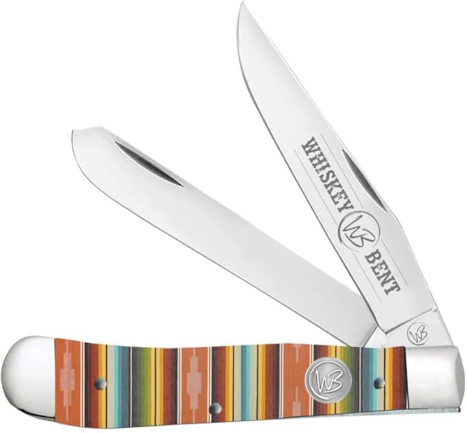 WHISKEY BENT HAT CO. Traditional Trapper Folding Pocket Knife 4.125 Closed Length 440C Stainless Steel Blades (Serape Sunrise)