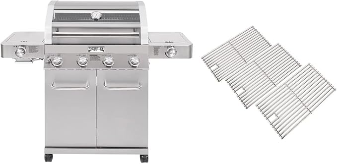 Monument Grills Larger 4-Burner Propane Gas Grills Stainless Steel Cabinet Style with Infrared Side Sear &amp Side Burners with Stainless Steel Cooking Grids(2 Items)