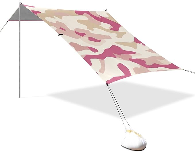 Cream Foldable Beach Cabana UPF50 Water-Resistant Shade Sun Shelter with Sandbags &amp Sand Shovel for Camping Picnics Backyard &amp Fishing