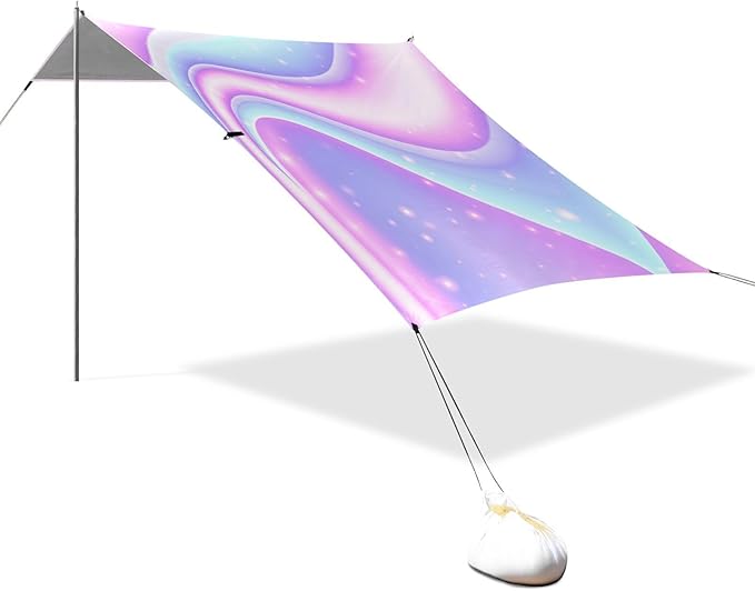 Beach Canopy with Windproof Ropes &amp Sandbags Beach Tent Sun Shade Sun Shelter for Camping Trips Fishing Backyard Fun or Picnics Purple Texture