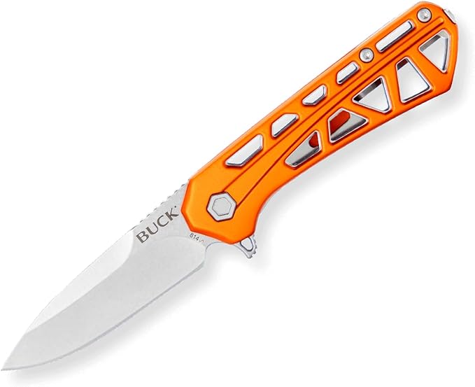 Buck Knives 814 Mini Trace Folding EDC Knife 2.43” Pocket Knife Blade Aluminum Handle 7Cr17MoV Steel Drop Point Folding Blade Orange 1.85 oz
