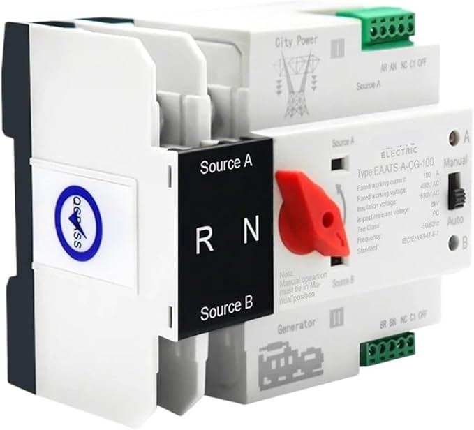 Dual Power Automatic Transfer Switch Single Phase Din Rail ATS PV 2P 4P 100A AC 110V 220V Dual Power Automatic Transfer Electrical Selector Switches Uninterrupted(City Grid-City Grid4P AC 110V)