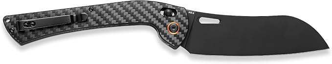 SENBON foldable chef's knife AUS-8 stainless steel with black titanium plating carbon fiber handle with back clip portable outdoor folding Santoku knife