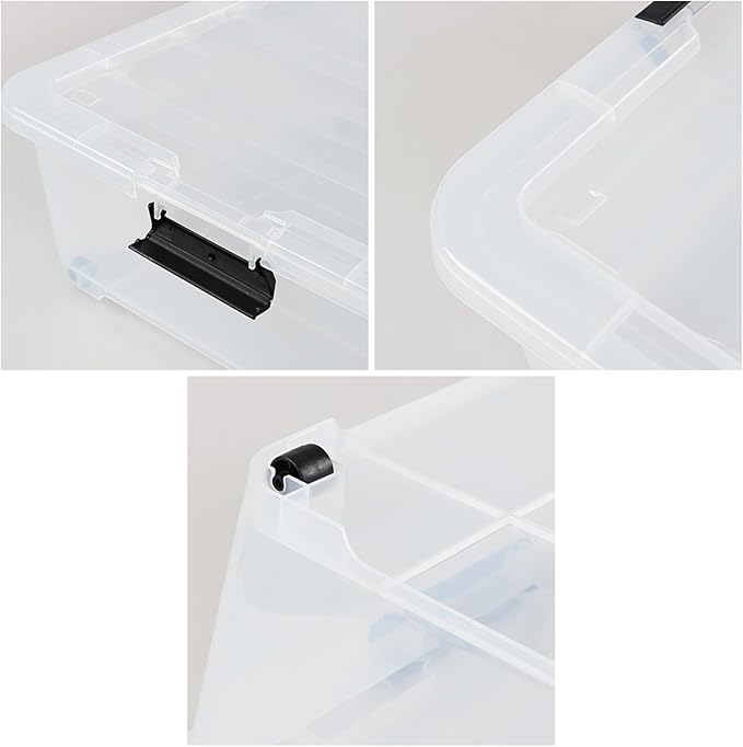 50 Quart Large Clear Underbed Boxes with Wheels Stackable Plastic Storage Bin with Lids 3 Packs