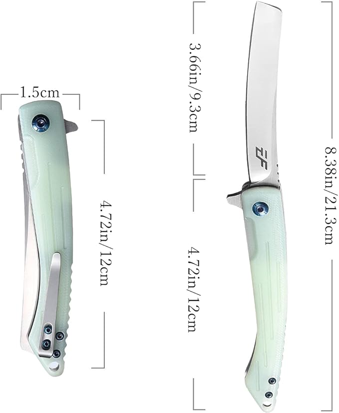Eafengrow EF944 EDC Folding Knife D2 Steel Blade G10 Handle Reliable Locking Ball Bearing Flipper Knifes for Camping Survival Hiking (Jade)
