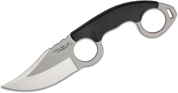 COLD STEEL Double Agent II Plain Edge Durable Lightweight Japanese AUS8A Steel Clip Point Shape 3 Fixed Blade Tactical Outdoor Hunting Knife Griv-Ex Handle Secure-Ex Sheath