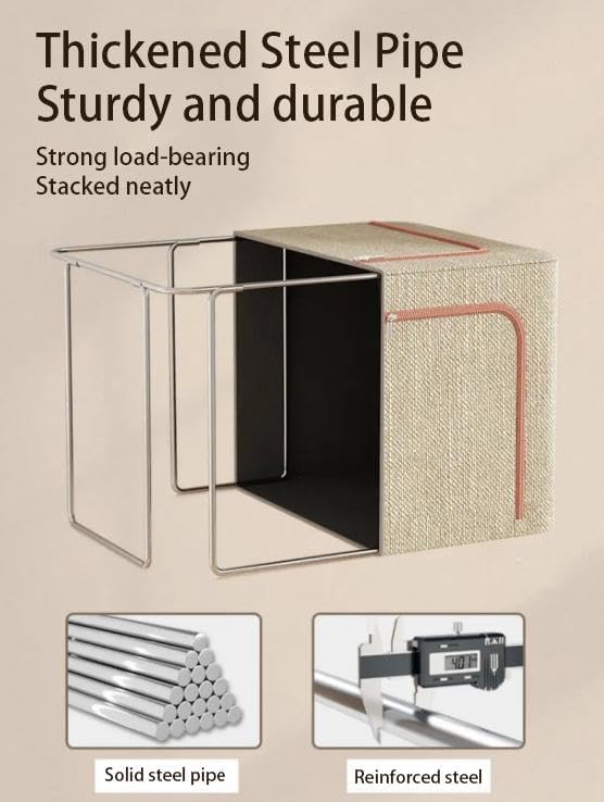 Foldable Large Storage Bin with LidInner Waterproof Film Closet Cube4 Thick Metal Frames 2Open Windows Zippers Container Organizer for Blanket BinQuiltClothesBooksLarge Cubes(66 L).