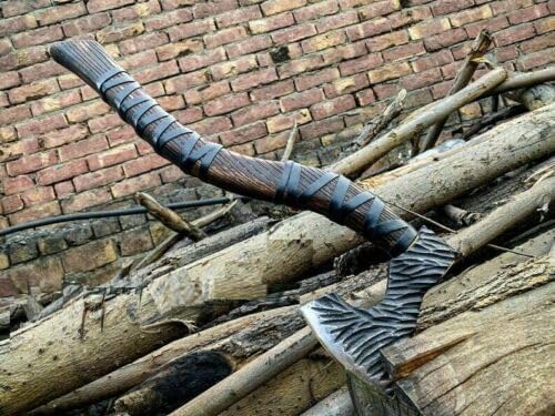 [Viking Tools]-Handmade Pair of High Carbon Steel Black Viking AxesViking Bearded Axe - HuntingBattle Camping &amp Survival High Carbon Steel Axe with Leather Sheath Rose Wood Handle