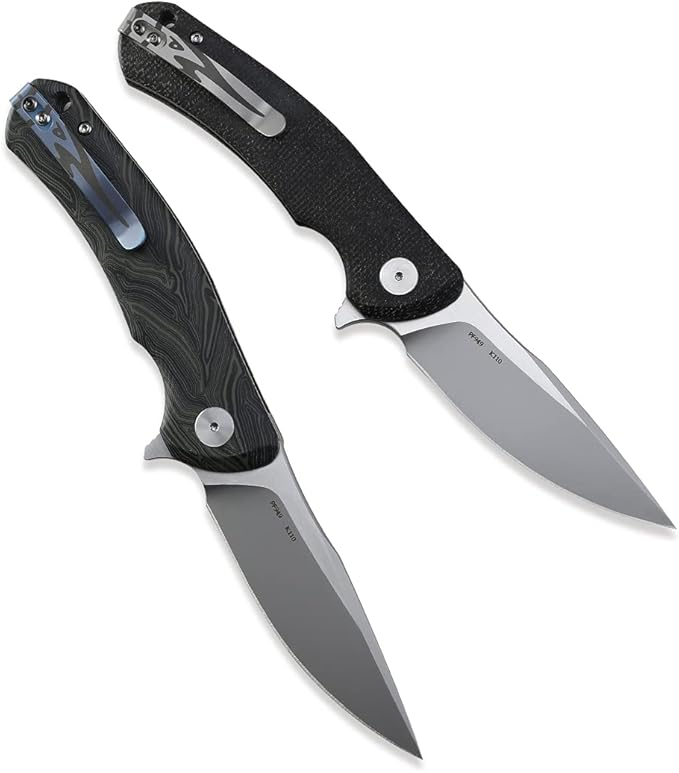 Petrified fish K110 Steel 949 Folding Knife Carbon Fiber G10 Handle Ceramic Ball bearings Camping Hunting Knives EDC tool (Black)