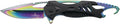 THIRD Assisted Folding Knife K2794BK Black Aluminium Handle 8.5 cm Stainless Steel Blade Coated in Bright Rainbow Titanium. with a Glass Breaker and Bottle Opener. with Clip with Sheath.