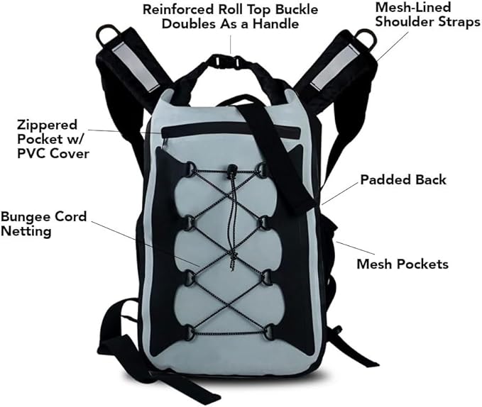 30L Dry Bag Backpack. Premium Waterproof Backpack with Padded Shoulder Straps. PVC Construction. Keep Your Gear Dry