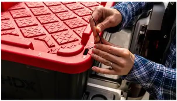 Strong Box Plastic Storage Tote with Black and Yellow or Red Lid 27 Gallon