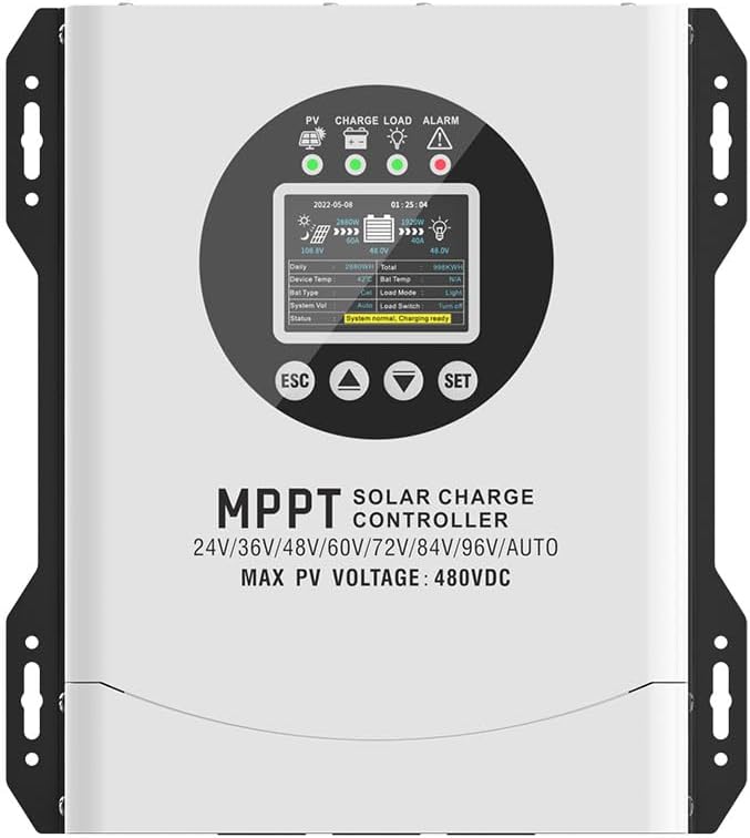 Y&ampH 120A MPPT Solar Charger Controller Max Input 480V PV with 24V-96V Auto Battery Recognition Gel/Flooded/Lithium Compatible - High Efficiency PV Regulator