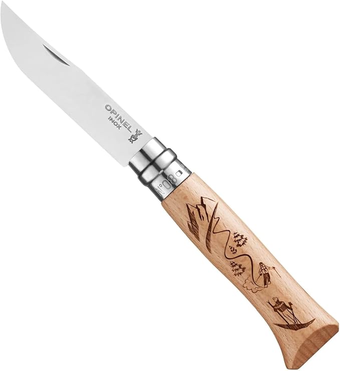 Opinel No8 Stainless Steel Pocket Knife - Alpine Adventures Collection - Skiing