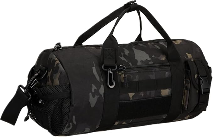 UNISTRENGH Tactical Duffle Cylinder Packs MOLLE Handbag Gear Military Travel Carry On Bag with Detachable Shoulder Strap (Black Scorpion Camouflage)
