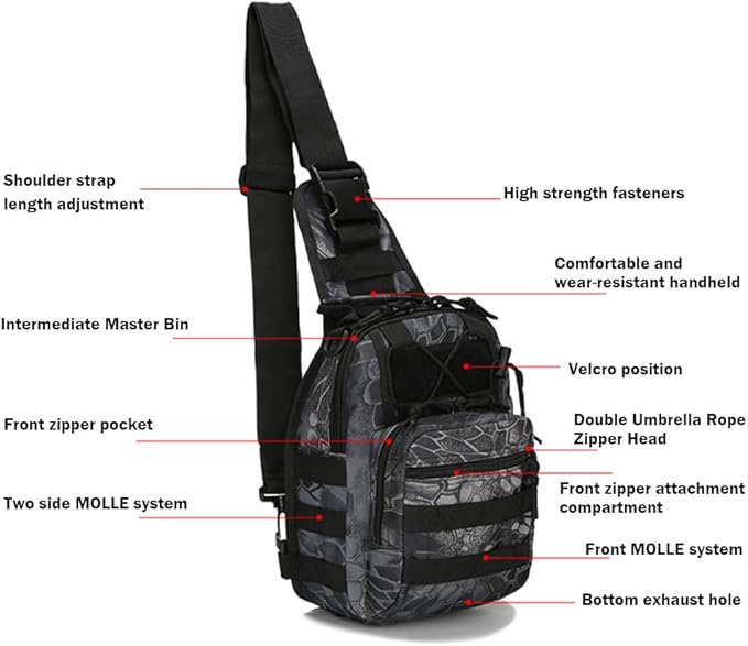 SUMAC Universal Tactical Sling Backpack - 600D Polyester Waterproof Crossbody Pack for Camping Hiking Fishing Hunting - EDC Bag with Molle System - Khaki