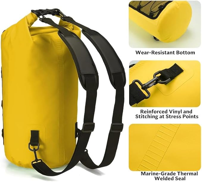 Swimming PVC Pack Dry Bag Backpack for Women Men 10L 20L Waterproof Shoulder Kayak Trekking Drifting Rafting Surfing Boating Bag(Yellow20L)