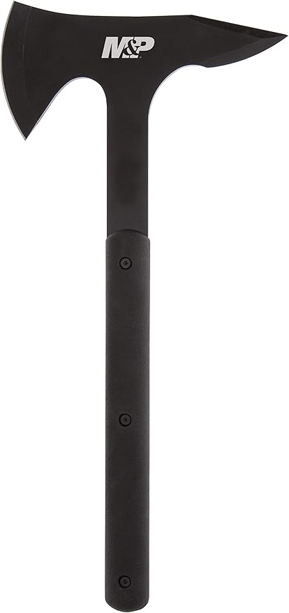 Smith &amp Wesson M&ampP Extraction &amp Evasion 16in S.S. Full Tang Tactical Axe with a Spearpoint Spine Rubberized Handle and Sheath for Outdoor Survival and EDC