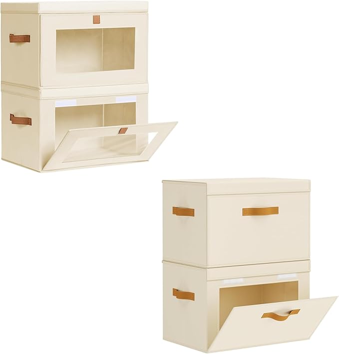 Homsorout Clothes Storage Bins with Window &amp Flap Closet Organizer with Handles Decorative Basket for Home Dorm Beige