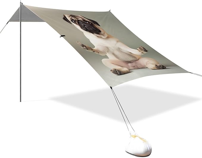 ALAZA Yoga Funny Pug Dog Beach Tent Sun Shelter Portable Canopy Sunshade for Outdoor Camping Picnics Backyard Fun 10x9 ft