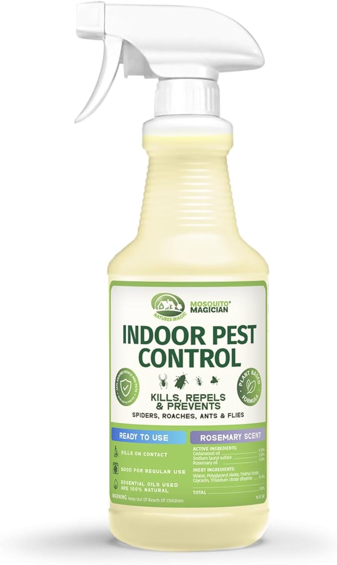 Mosquito Magician Indoor Pest Spray – Design for Indoor Use to Neutralize Spiders Roaches Ants &amp Flies with Plant-Sourced Essential Oils Efficient Ready to Use Home Pest Spray – Rosemary 16 OZ