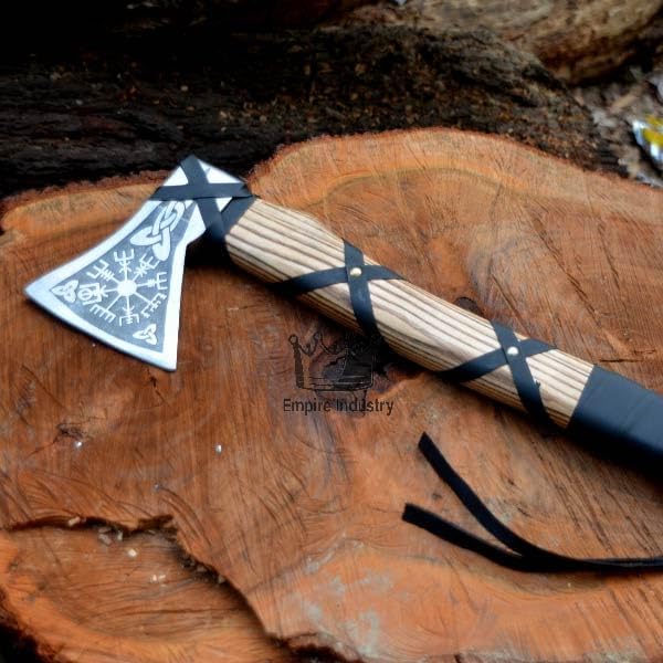Handmade Forged Steel Viking Axe with Sheath - Outdoor Camping - Hunting Axe - Ash Wood Handle - New Year Gift by Empire Industry