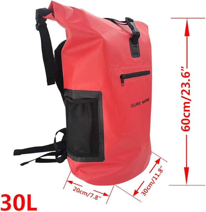 ISURE MARINE Dry Bags Waterproof Floating Backpack 30LWaterproof Phone Case Roll Top Closure Travel Bags for Kayking Boating Kayaking Surfing Rafting and Fishing Deck Bags Red