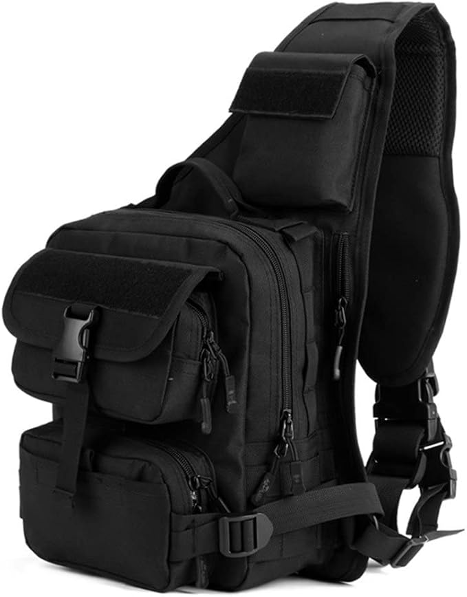 UNISTRENGH Men's Tactical Sling Bag Sling Backpack Military Shoulder Bag MOLLE Assault Range Bag for Outdoor Camping Hunting (Black)