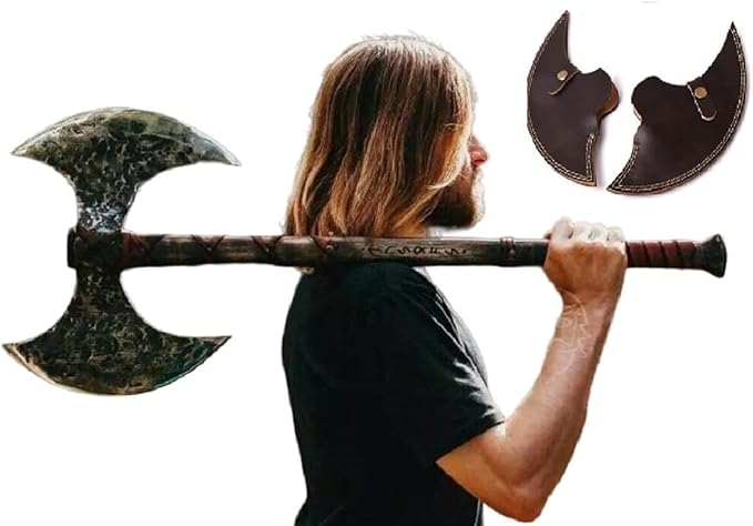 40” Two Handed Large Berserker Axe Norse AxesScandinavian Style Viking Dane Ax Double Headed Functional Viking Battle (Two Hand Double Headed Axe)