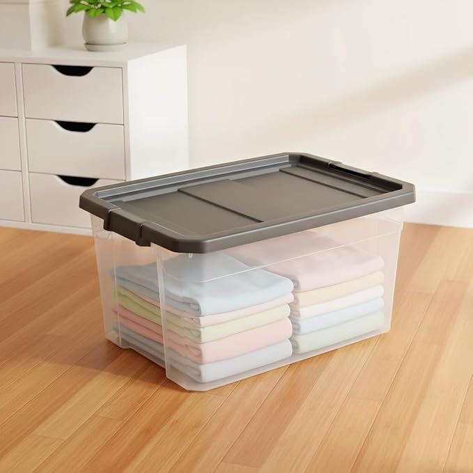 76 Quart Heavy Duty Clear Plastic Storage Bin with Latch Lid - Stackable Organizer for Garage Basement Attic | Durable &amp Secure Storage Solution for Sports Gear Toys Seasonal Items