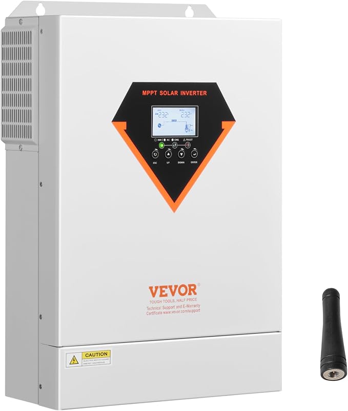 VEVOR Hybrid Solar Inverter 6000W Single Phase Pure Sine Wave Power Inverter 48V DC to 220/230V AC with Built-in 120A MPPT Solar Charge Controller for Off-Grid System Lead Acid Lithium Battery