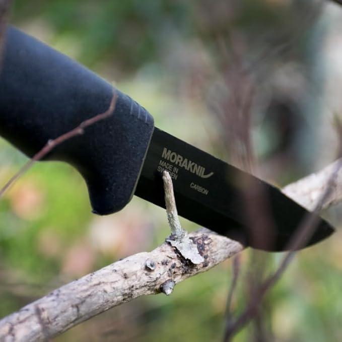 Morakniv Carbon Steel Fixed-Blade Bushcraft Survival Knife with Sheath and Fire Starter Black 4.3 Inch