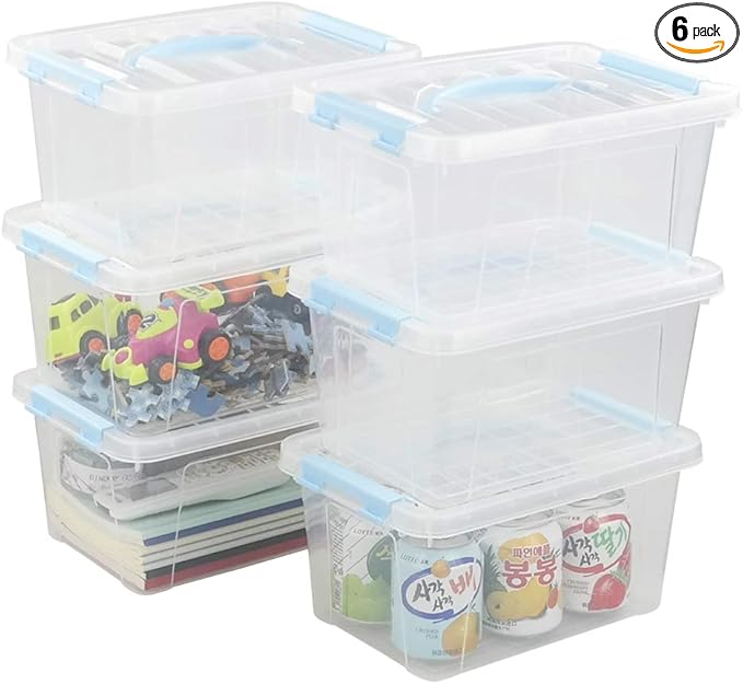 7 Quart Plastic Storage Boxes 6 Pack Clear Storage Bins with Lids
