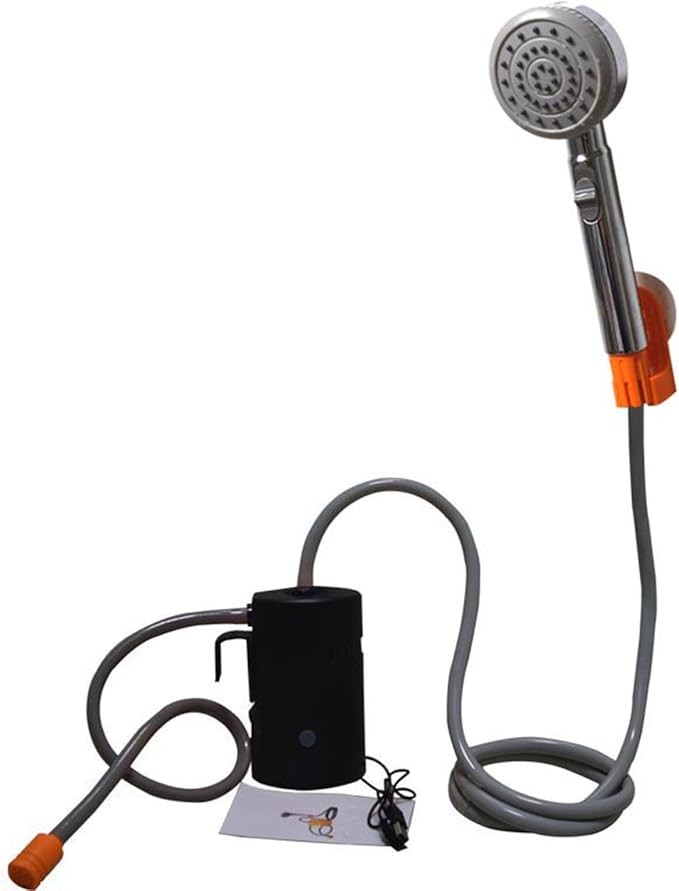 BlackPortable camping shower comes with a rechargeable IPX7 electric pump LED lighting function hook and suction cup two fixed shower modes suitable for camping and traveling