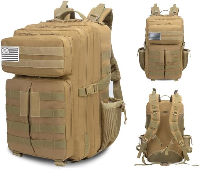 Tactical Backpack Military Molle Hiking 45L Outdoor Bag Sports Bag Field Tactical Khaki