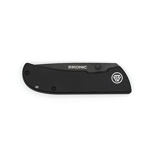 EIKONIC Knives HEAdesigns Fairwind Folding Knife 2.72 D2 Black Stonewashed Drop Point Plain Blade Black G10 Handles Liner Lock - 220BB