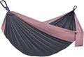 Double Camping Hammock Portable Indoor Outdoor Tree Hammock with 2 Hanging StrapsLightweight Nylon Parachute Hammocks for Backpacking Travel(Charcoal/Rose)